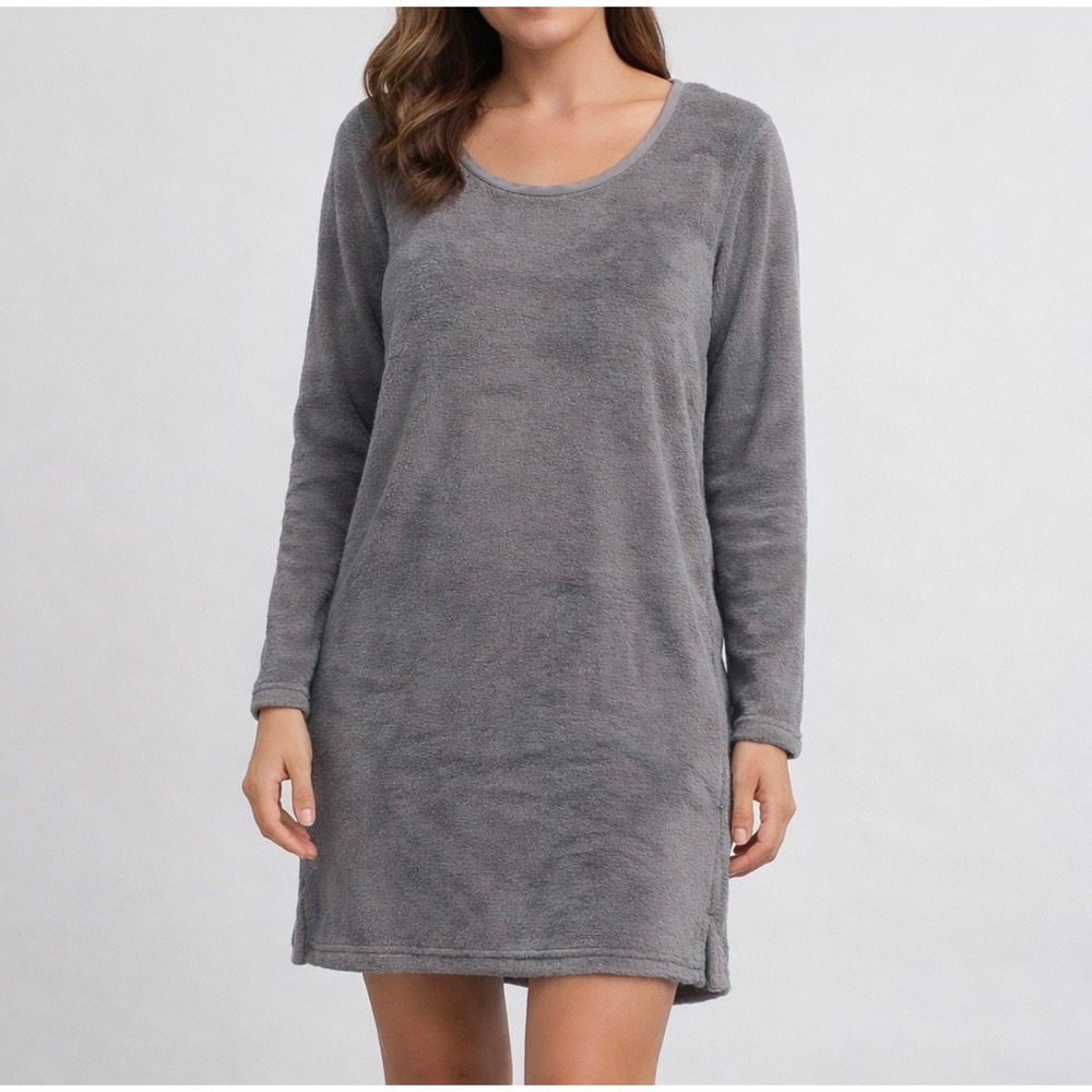 Nautica Women's NEW Medium Sleep Lounge Shirt Dress Gray Plush Fleece Nightgown